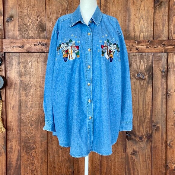 Brooks Tops - Vintage Brooks Woman Denim Embroidered Christmas Shirt Sz 22W/24W